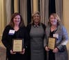 Committee of the Year: 2019 Pro-Bono Committee. (L) Co-Chair, Patricia Duft, Medtronic; (C) 2019 ACC STL President, Chrissy Teske, Commerce Bank; (R) Co-Chair, Paula Finlay, AT&T. 