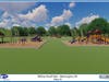 A rendering of the soon to be renovated community park illustrates the new playground equipment, a basketball court, and a "Play 60" Challenge Course with a 40-yard-dash track