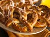 soft pretzel, soft pretzels, german, food, pretzel, snack, soft, baked, dough, fresh, salted, salt, salty, golden, twist, brown, chewy, brea