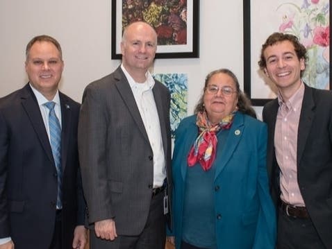 (left to right): State Representative, Ron Napoli (D-Waterbury); Gregg Haddad (D-Mansfiled); NVCC President Daisy Cocco De Filippis; State Senator Will Haskell (D-Westport). 