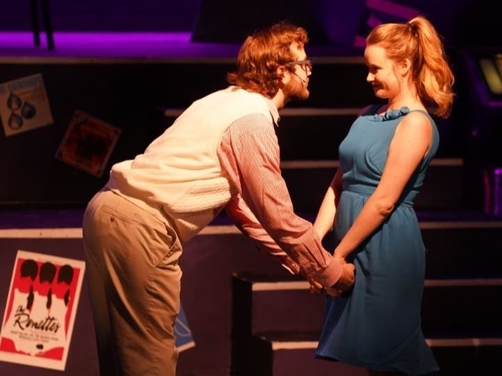 Rob Girardin as Jeff Barry and Brittany Mulcahy as Ellie Greenwich in LEADER OF THE PACK
