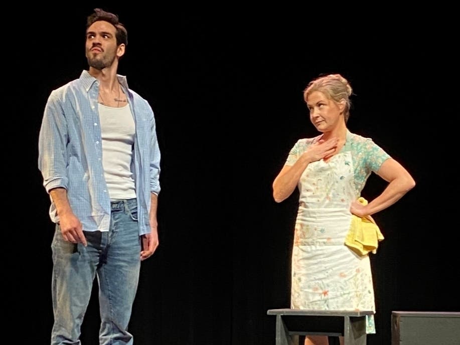 Reid Sinclair as Crane (at left) and Isabel Carrington as Bee in FOLDED