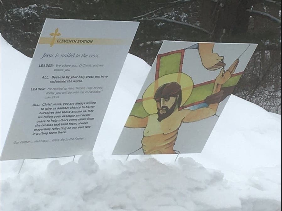 One of the Stations of the Cross at Our Lady of the Assumption Church parking lot