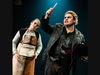 Rose Messenger as Mrs. Nellie Lovett (at left) andTate McElhaney as Sweeney Todd 
