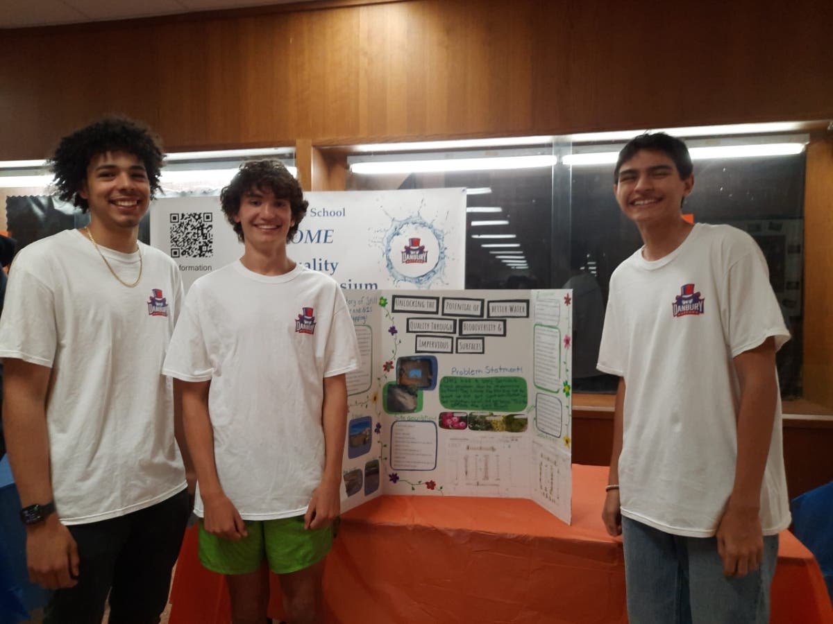  (l-r): WCSU Environmental Stewardship Competition winners Yandiel Adames, Michael Kimisky and Nicholas Rocha. Not pictured: Noah Braz