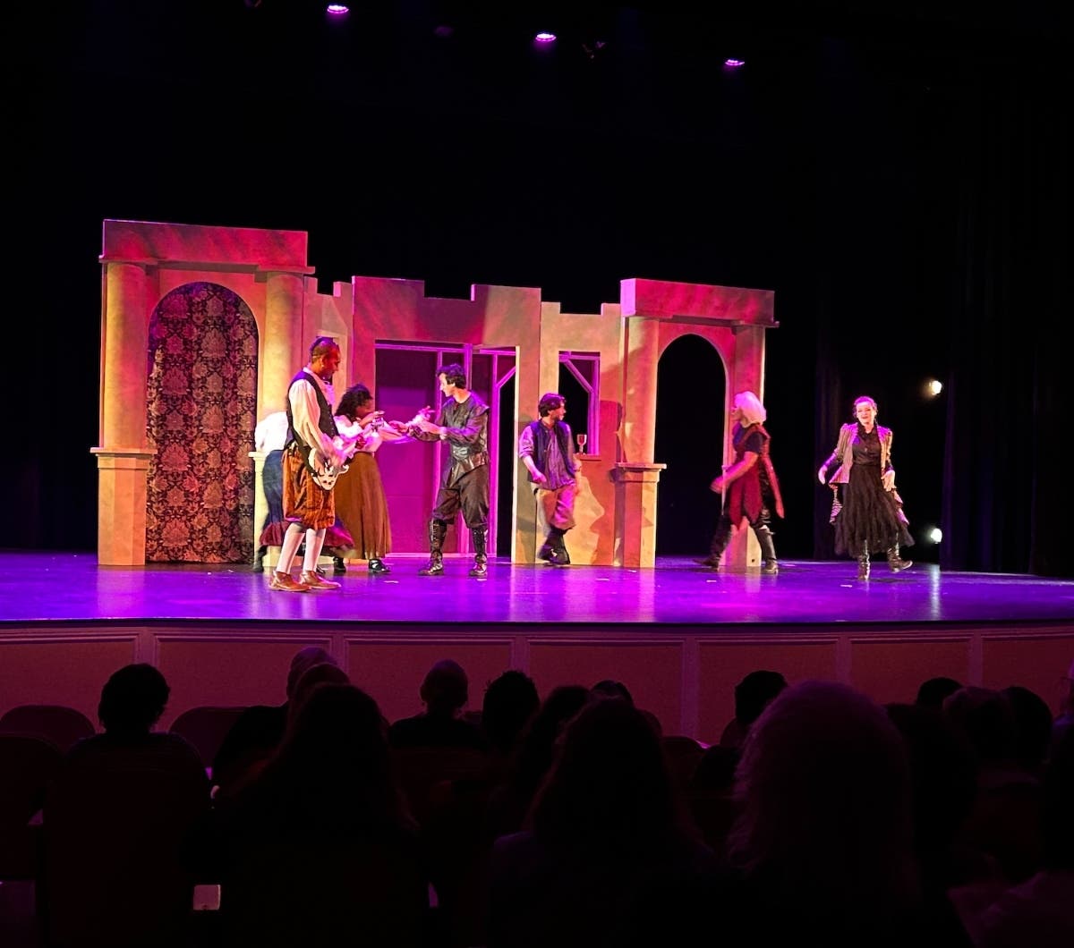 Members of the cast on the stage at The University of St. Joseph on Wednesday evening. 