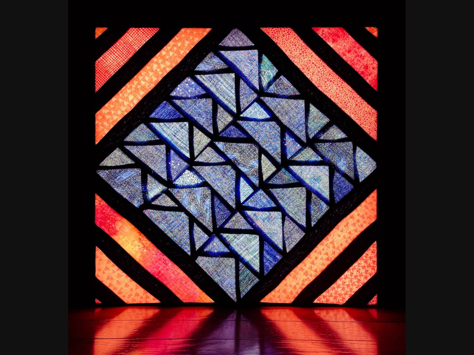 Blue Diamond with Striped Corners, 13” x 13” x “5.5”, Quilt Lightbox