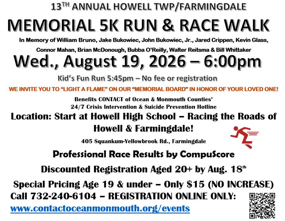 13th ANNUAL HOWELL TWP./FARMINGDALE MEMORIAL 5K Run & Race Walk