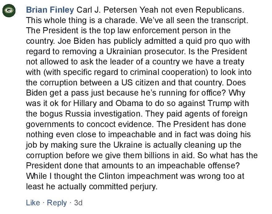 A Trump supporter on Facebook shows the depth of the lunacy.