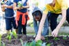 Kelso Elementary students tend to their Teaching Garden as part of the program's 10th anniversary celebration.
