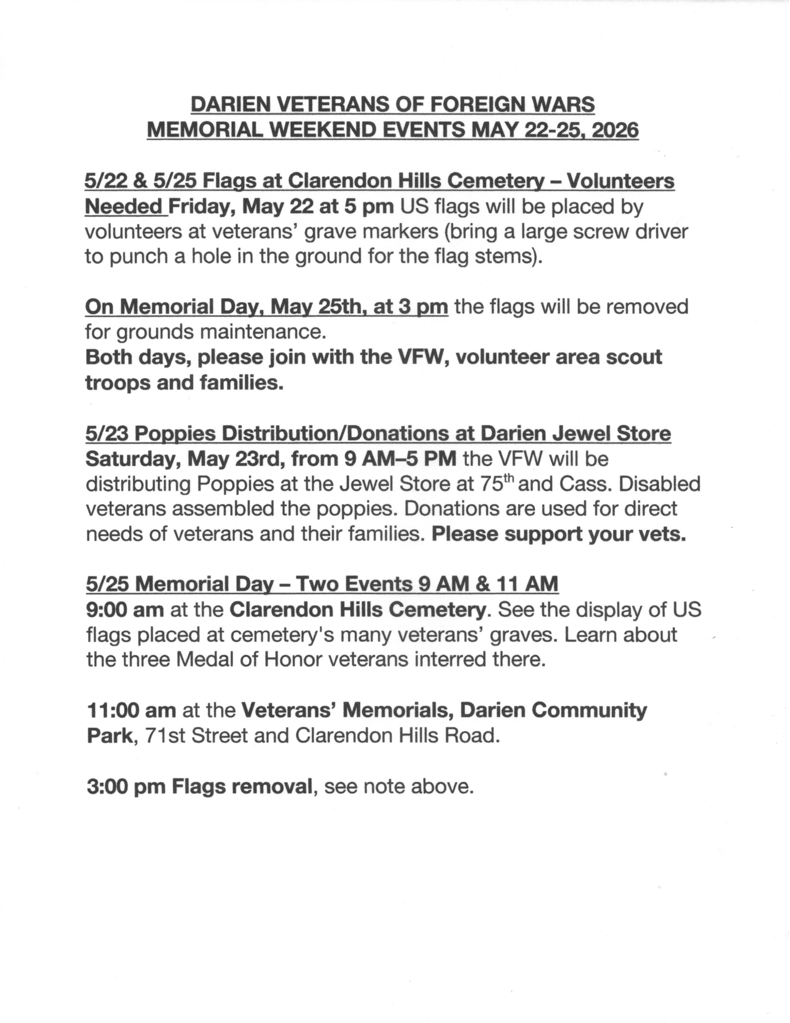 Darien Veterans Of Foreign Wars Memorial Weekend Events