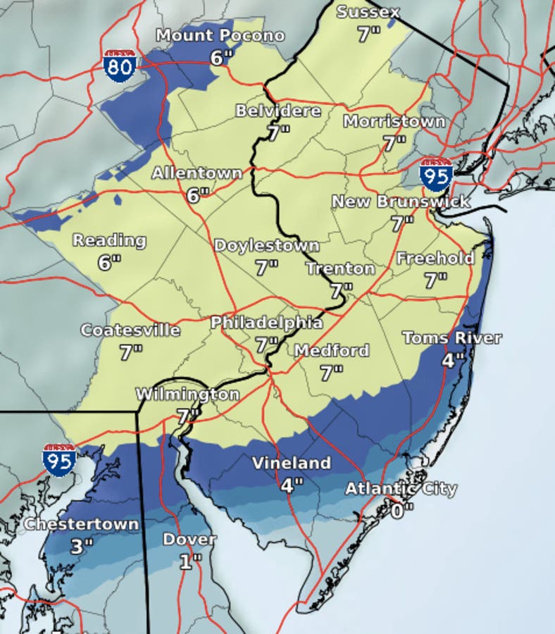 The latest snowfall predictions for Sunday's storm. 