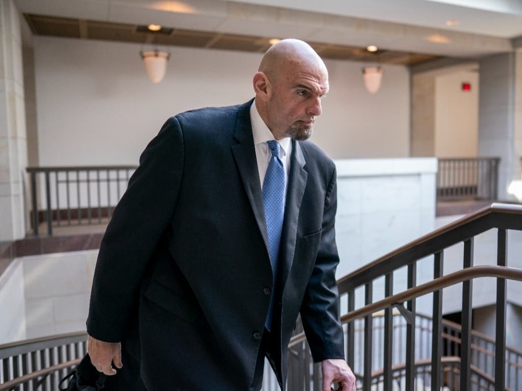 Sen. John Fetterman, D-Pa., leaves an intelligence briefing on the unknown aerial objects, at the Capitol in Washington, Feb. 14, 2023.  (AP Photo/J. Scott Applewhite)