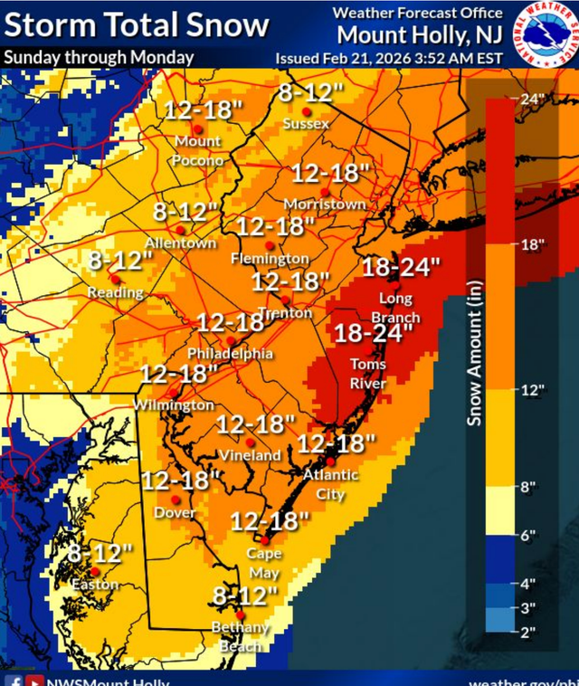 18 Inches Of Snow Now Possible As Winter Storm Warning Issued In PA ...