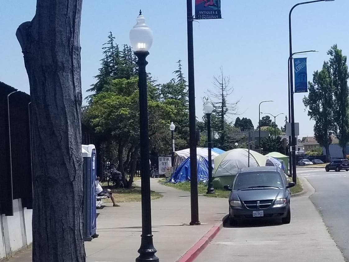 6/13/2019: Oakland, California: A Tent city where the homeless reside on Ashby Avenue off of the parkway.  
