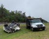 A man was driving while intoxicated without an interlock device before the rollover crash, police said.