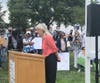 Sag Harbor Village Mayor Kathleen Mulcahy speaks to the crowd at a protest recently
