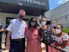 Riverhead Police Chief David Hegermiller, Doreen Williams, her cousin Salome Ayala and other family members during Williams' visit to thank police.