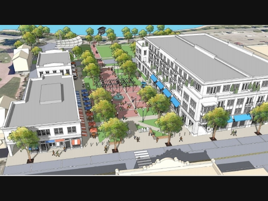 A rendering of a proposed new Town Square many believe will transform downtown RIverhead and promote revitalization.