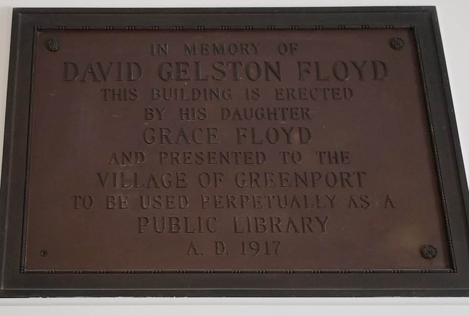 A plaque at the Floyd Memorial Library in Greenport. / Courtesy Lisa Richland.