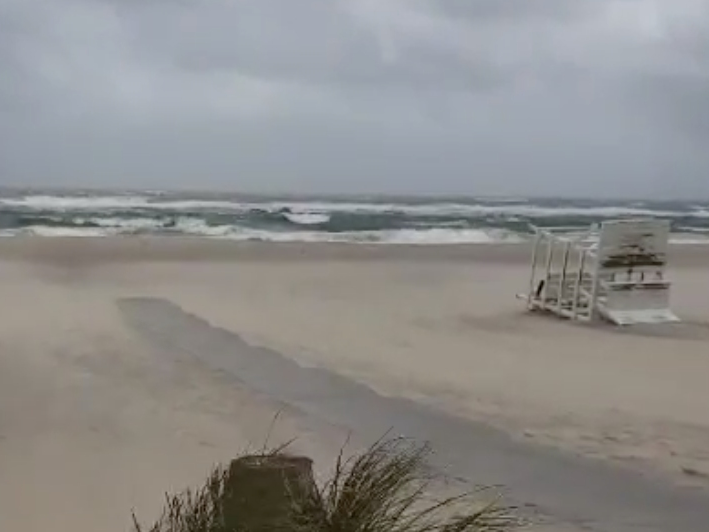 Cooper's Beach in Southampton on Tuesday during a tropical storm that left thousands without power.