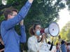Protesters spoke out against President Donald Trump in Southampton.