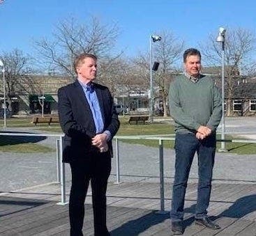 Southold Town Supervisor Scott Russell and Suffolk County Legislator Al Krupski (shown in a file photo from early 2020) have called for an end to the destruction of political signs.