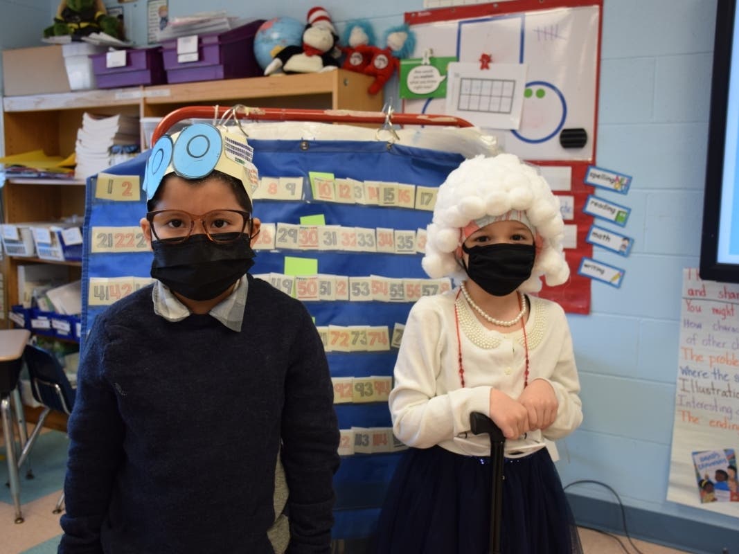 Students dressed up as 100-year olds at schools around Long Island this week.