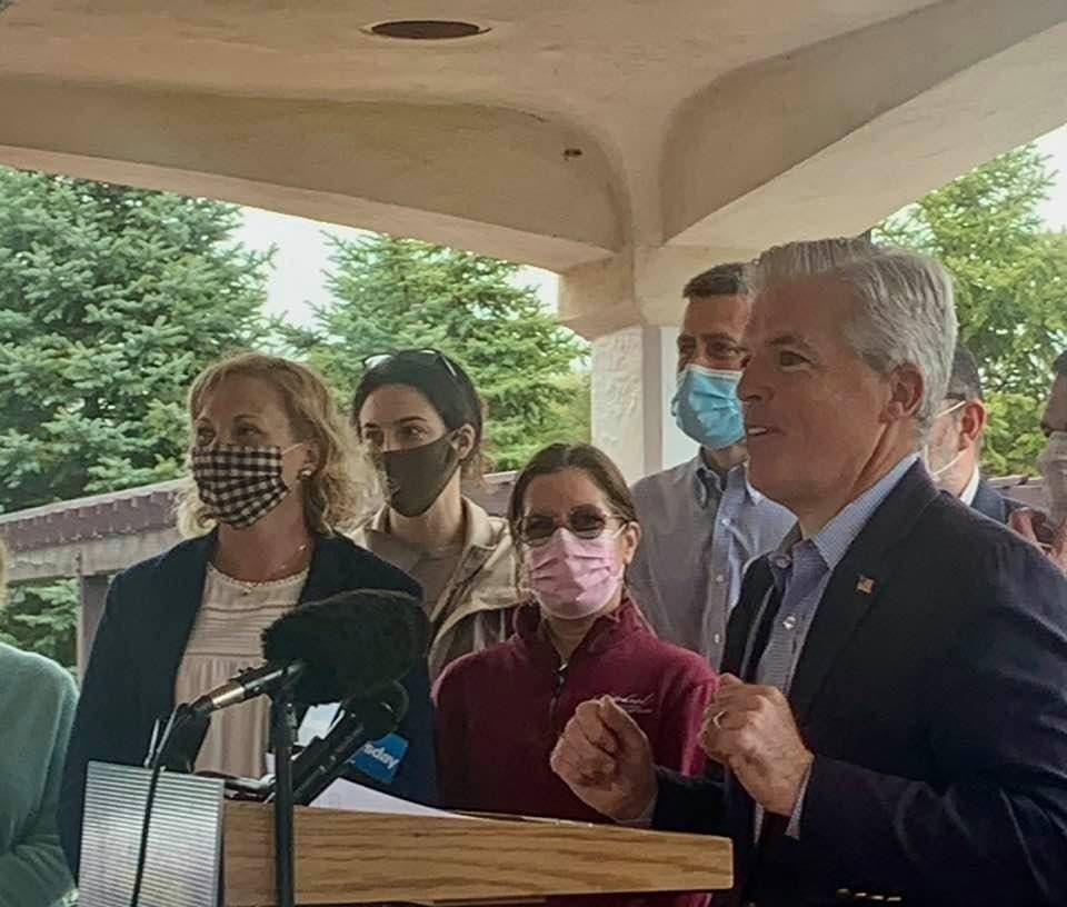 Suffolk County Executive Steve Bellone launched a new "Lift Your Spirit, Take A Shot" initiative at the Raphael vineyard in Peconic Thursday.