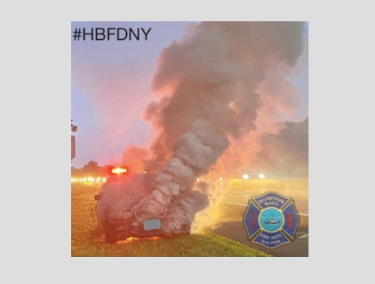 Firefighters tackled the blaze on Sunrise Highway Monday morning.