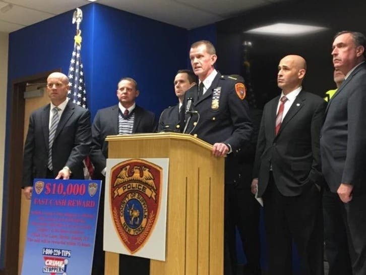 A press conference in 2018 after a priest was "restrained" and left in critical condition in his Shelter Island home; he later died of his injuries, police said.