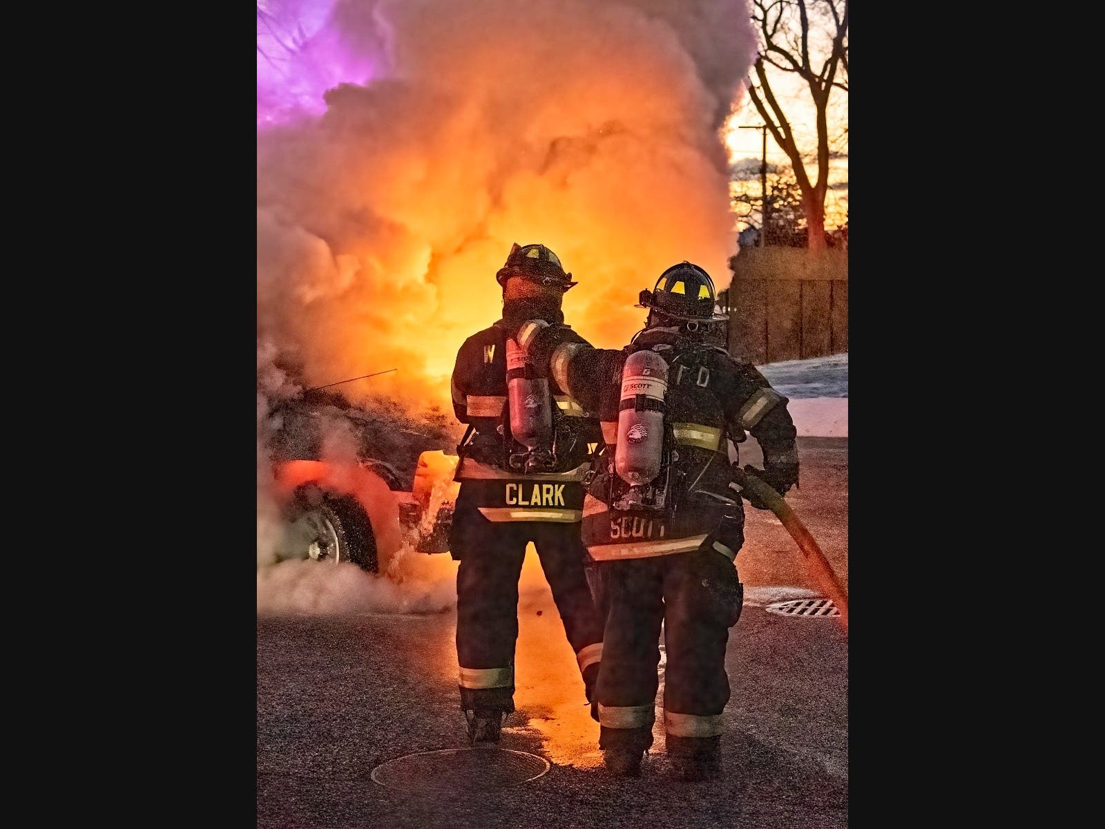 The fire was extinguished in minutes despite the freezing cold, officials said.