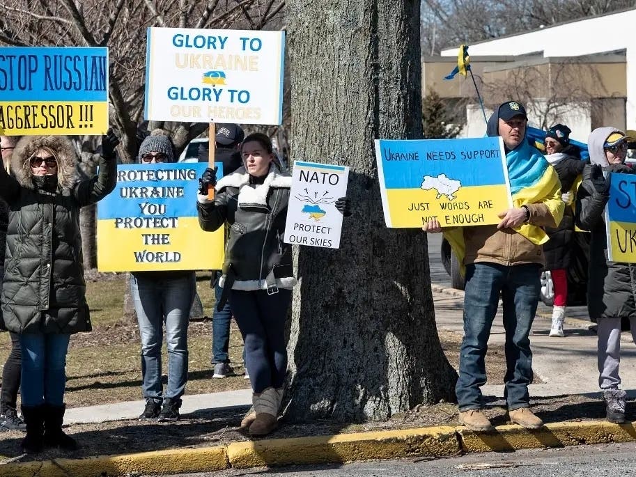 A rally for Ukraine that took place in Riverhead soon after the invasion.