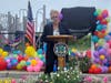 Riverhead Town Supervisor Yvette Aguiar speaking at a playground dedication for Keri Lynn Stromski.