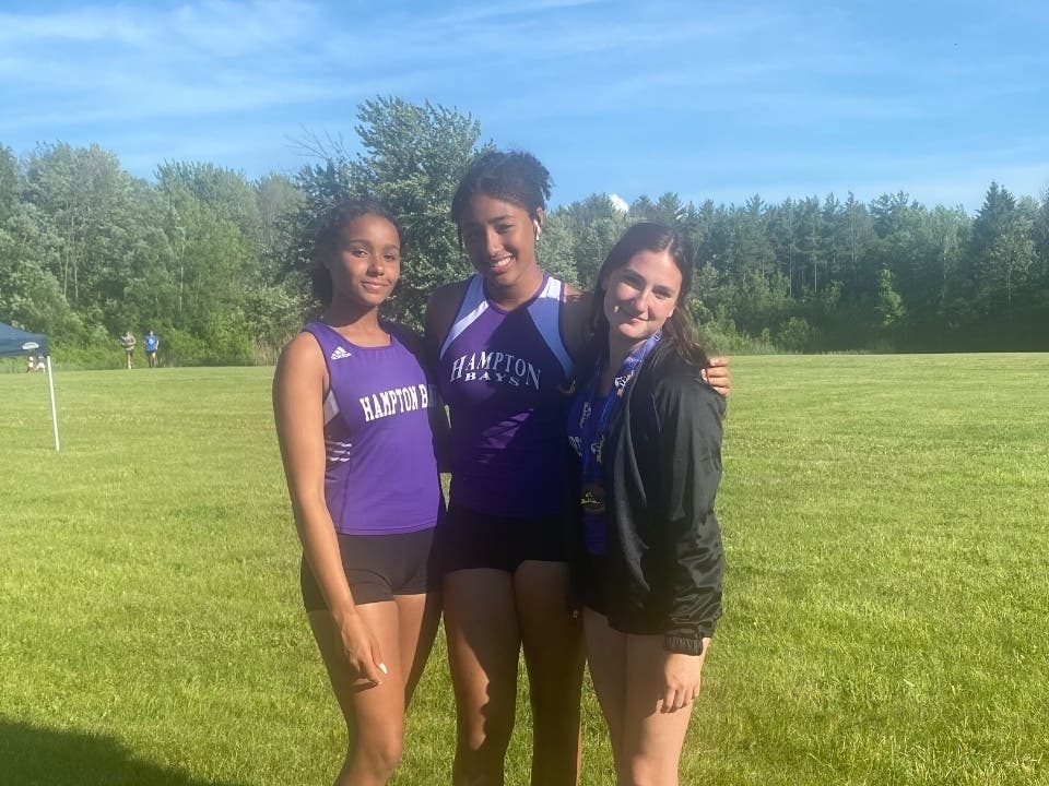 From left, Bryona Hayes, Asha Pensa, Maizie Poulakis showcased their athletic skills at the New York State Championship.