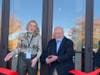 Best-selling author Nelson DeMille and store manager Sarah deQuillfeldt at the ribbon-cutting for a brand-new Barnes & Noble in Riverhead.