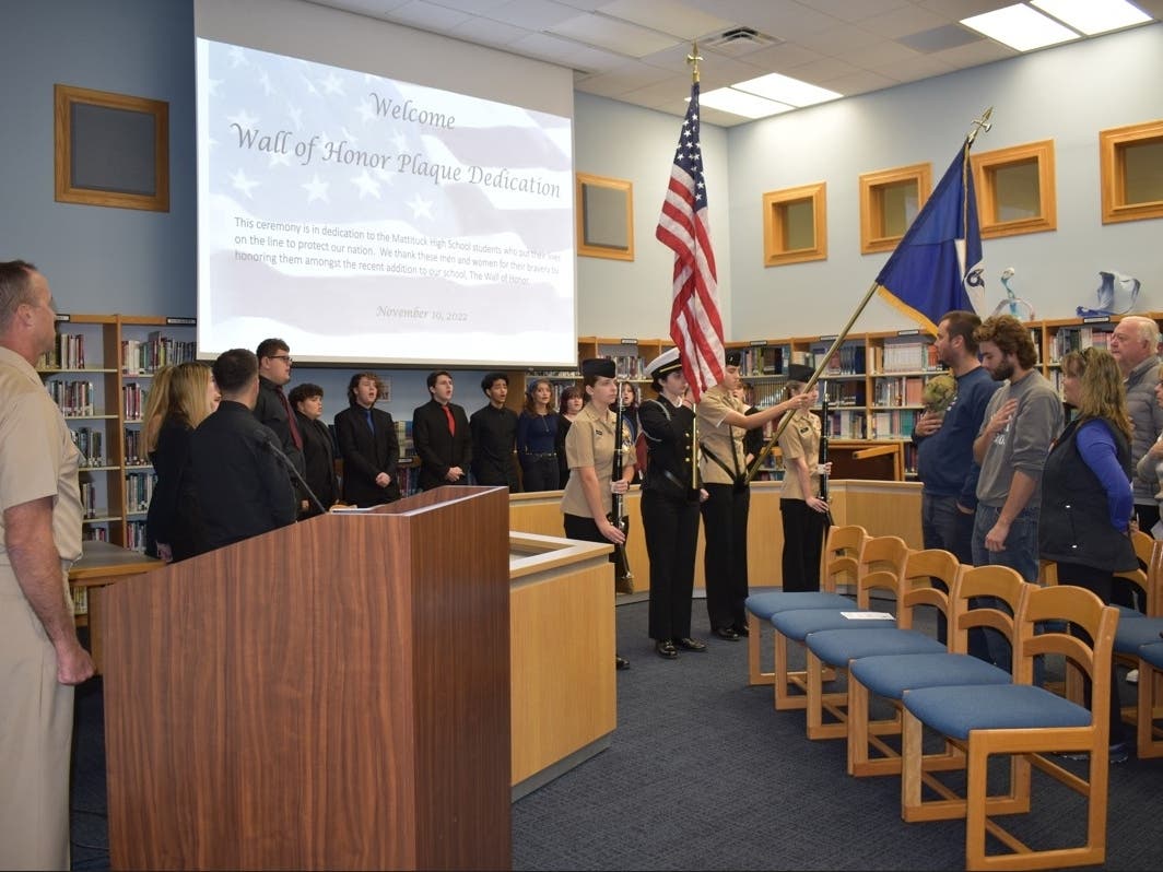 This year’s ceremony included a video message from Petty Officer Rachel Park, MHS Class of 2020.