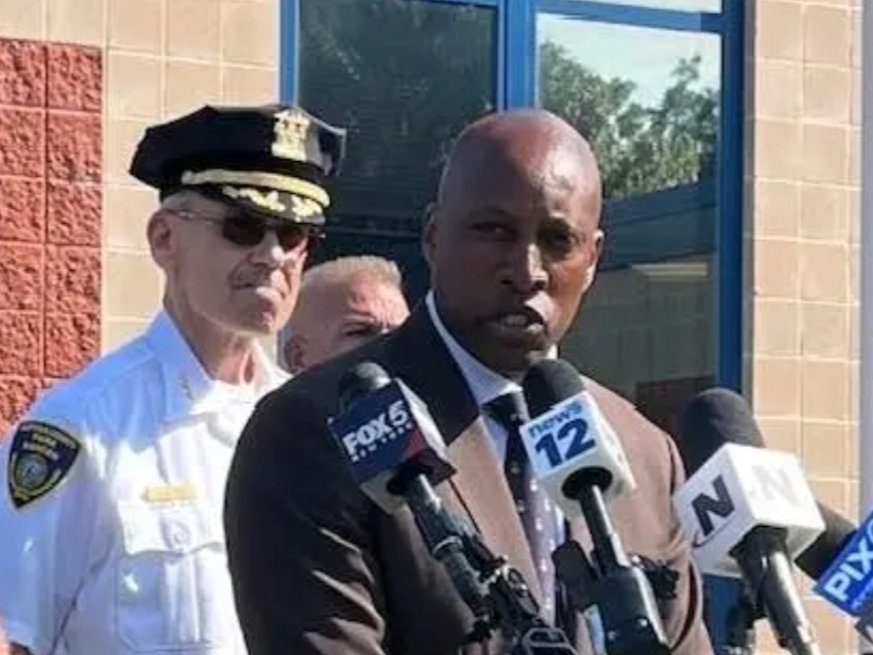 Suffolk County Police Commissioner Rodney Harrison at a press event after the arrest of former Suffolk Police Chief James Burke.