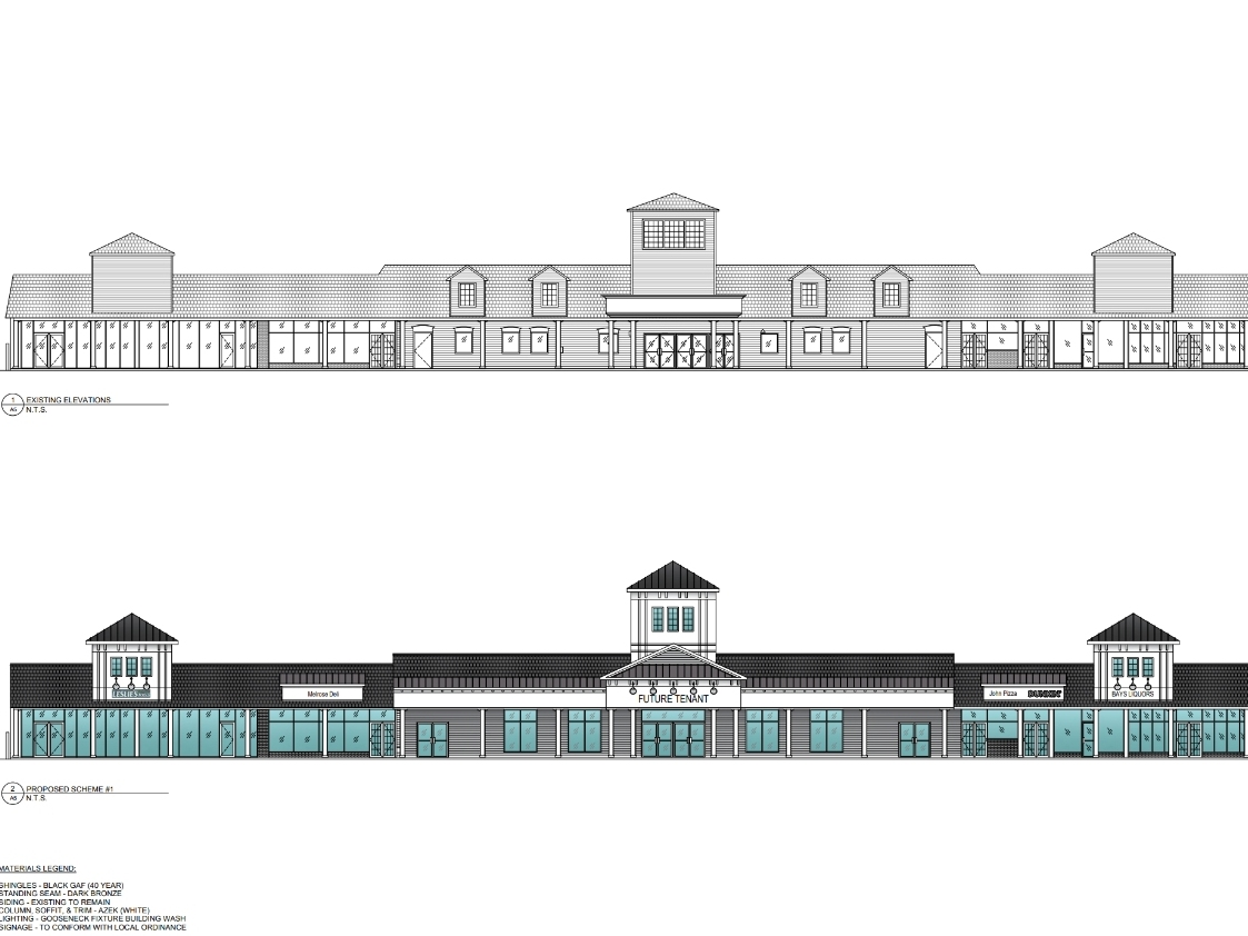 Renderings of the facelift planned for the outside of the space where the Regal UA Hampton Bays movie theater, which will close Thursday, has long been sited.