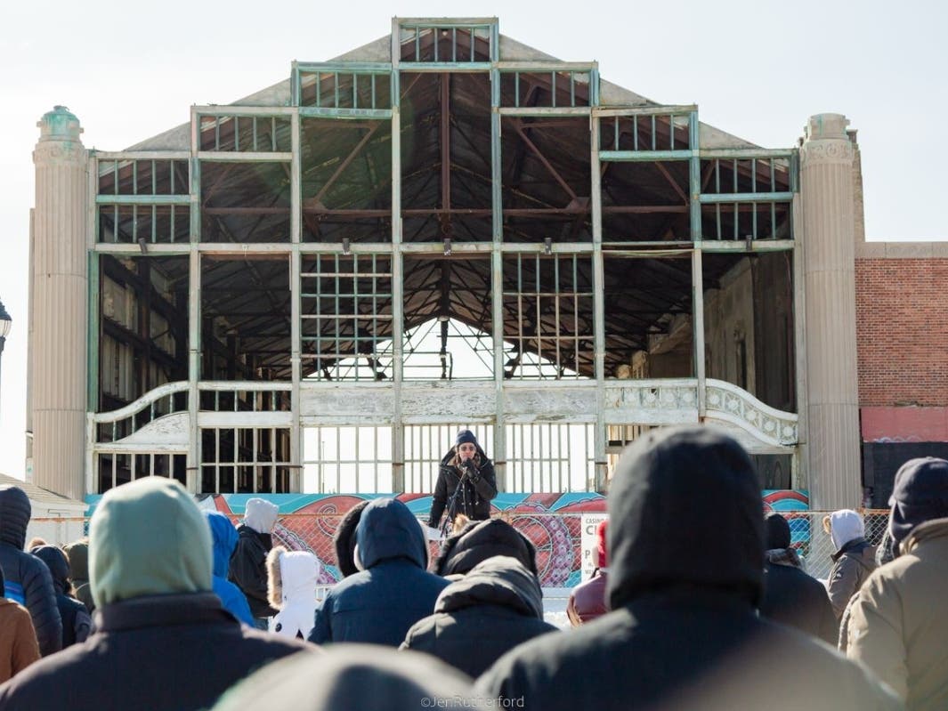 Close to 100 people turned out on the coldest day Asbury Park has seen in years to show support and advocate for restoring, not demolishing, the iconic and storied Casino building.