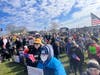 Hundreds gathered in Greenport Saturday for a "No Kings" rally Saturday.