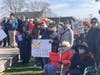 Hundreds gathered in Greenport Saturday for a "No Kings" rally Saturday.