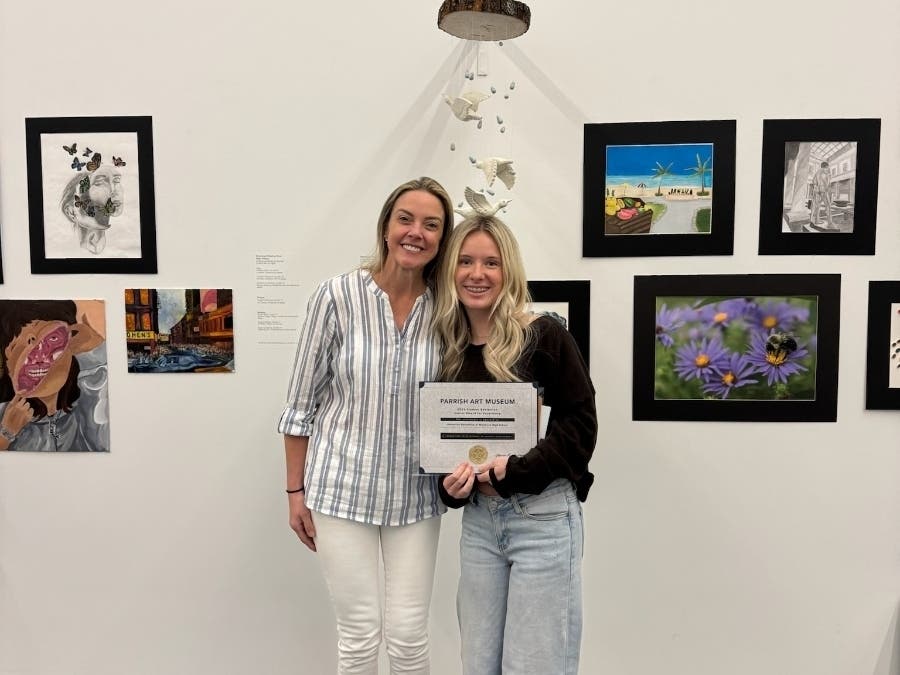 Mattituck High School art teacher, Dina Rose with 12th grade student Katherine Nemschick.