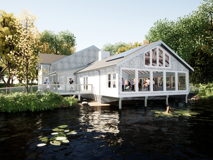 Rendering of Nature Center pond view.