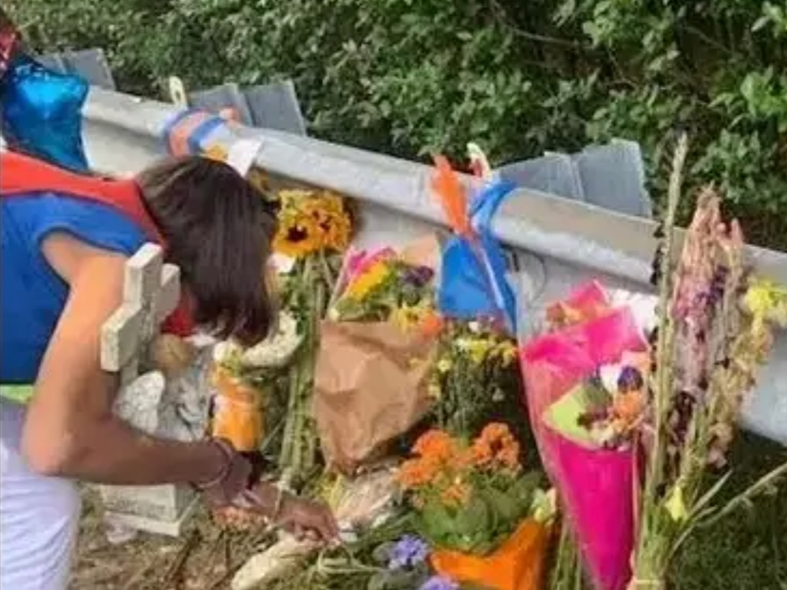 Nina Kiess at a memorial for her son after a deadly 2021 crash left five dead in Quogue.