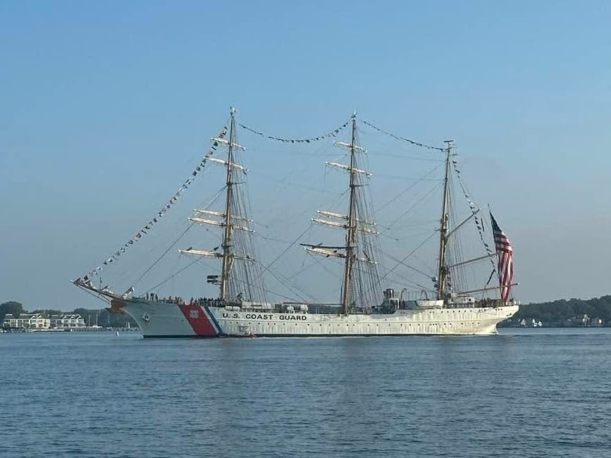 The USCGC Eagle will grace Greenport Harbor through Monday.