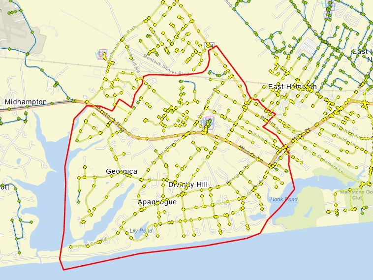 The area impacted by contamination in drinking water after a 2023 fire at the East Hampton battery energy storage facility, town officials said.