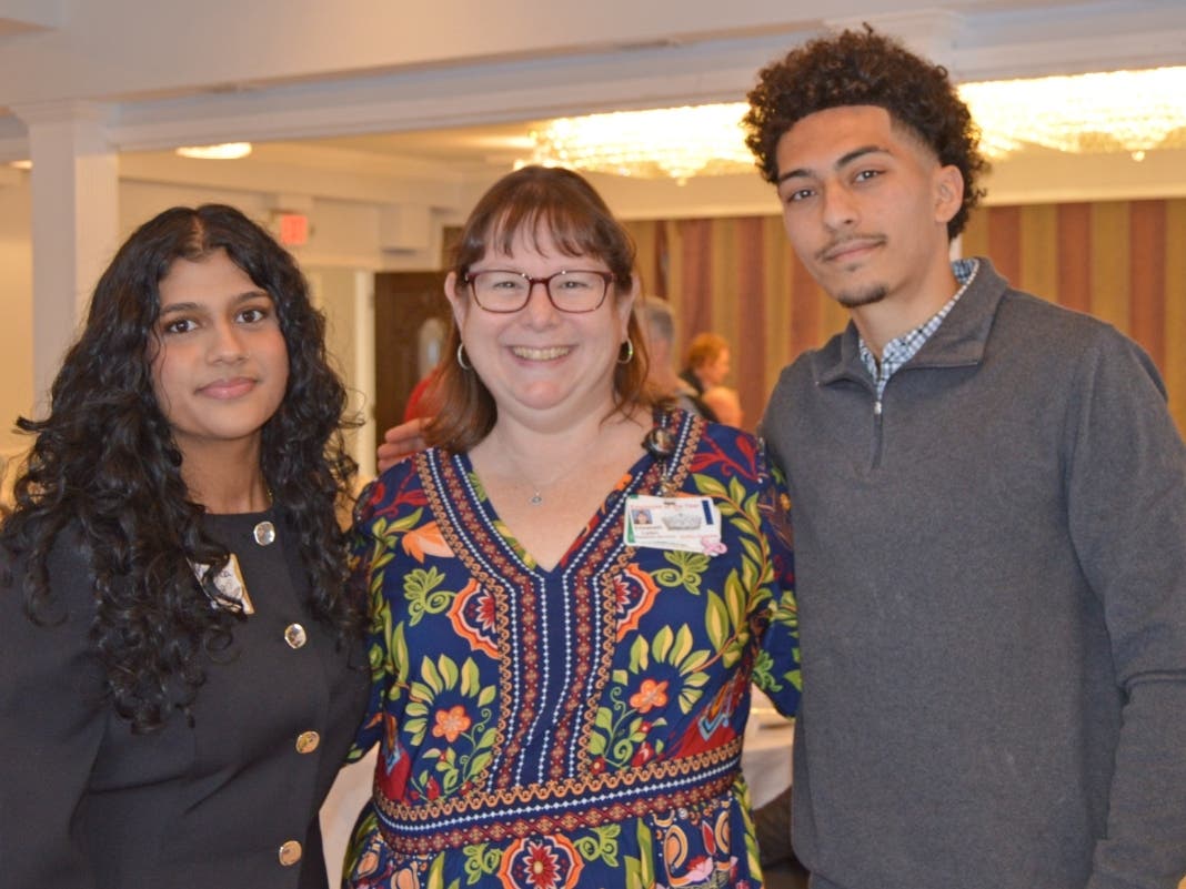 Griffin Health Director Planetree Programs and Services Elizabeth Laden, center, poses with this year’s Griffin Hospital Volunteer Scholarship winners, Alishba Baig, left, and Abdalla Hanaif, both of Ansonia High School.