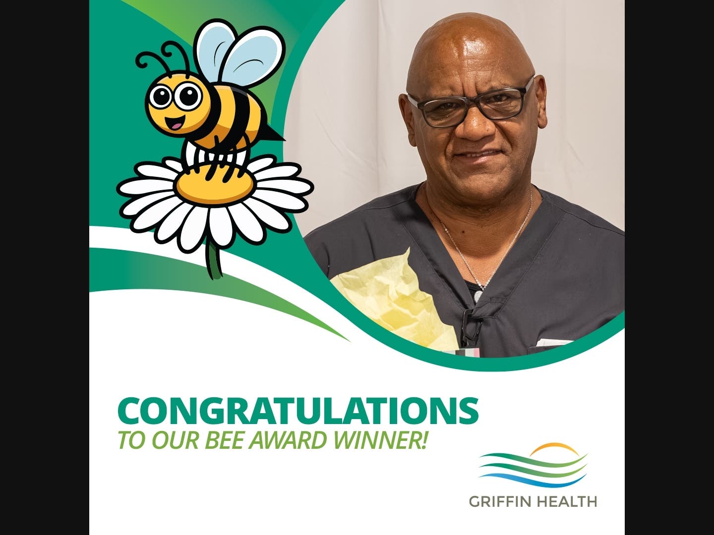 Griffin Health Mental Health Worker Miguel “Mike” Ortiz, of New Haven, recently received the Being Extraordinary Everyday (BEE) Award for nursing support caregivers.