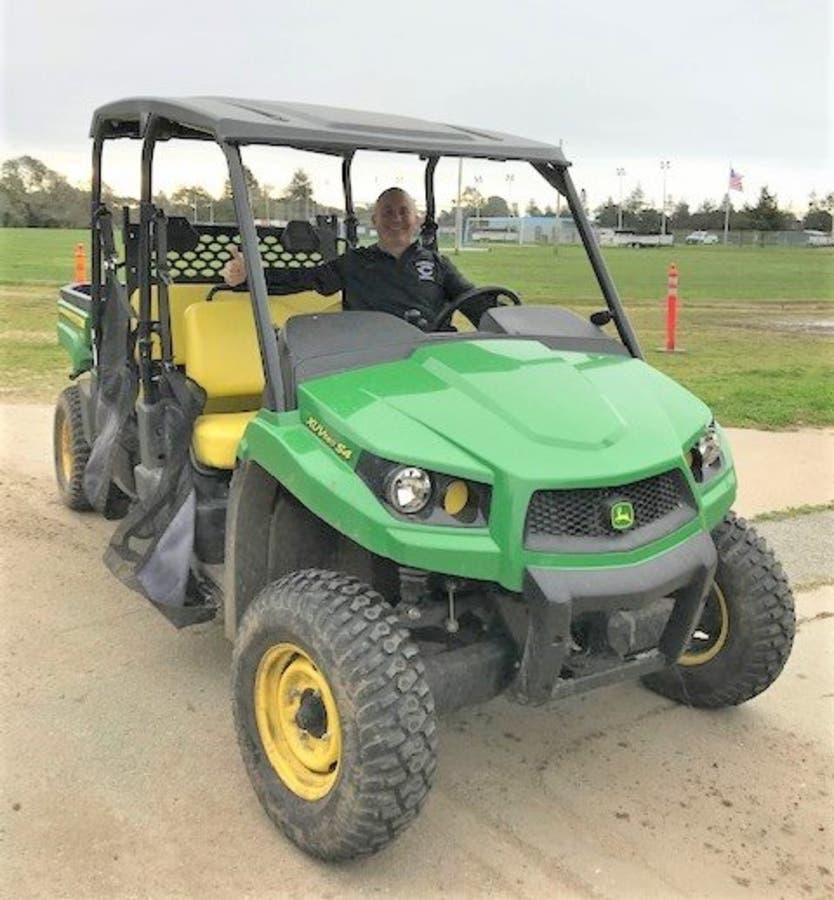 Cabrillo College's John Deere Gator is used during athletics events.